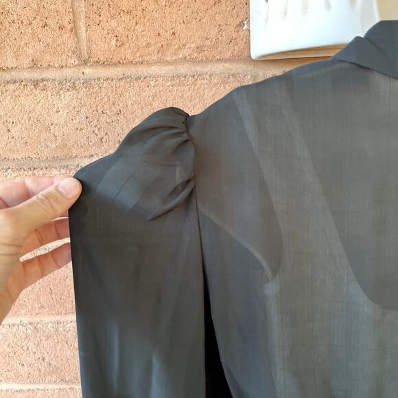 VTG Jeri New York Chiffon Black Sheer Ruffle Button Front Dress Long Sleeve 8 - Picture 7 of 11